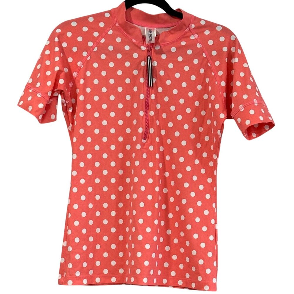 Lime Ricki Rash Guard Swim Top XL Coral Polka Dot Modest UPF Zip Swim Shirt Surf